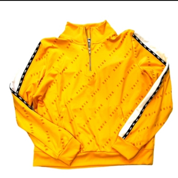 PINK VS Quarter Zip Up Track Jacket Gold w/ Blk Pink Ticking - Picture 11 of 11
